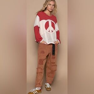 POL Regular fit lace, floral peace patch, out seam, vintage wash Size:multi